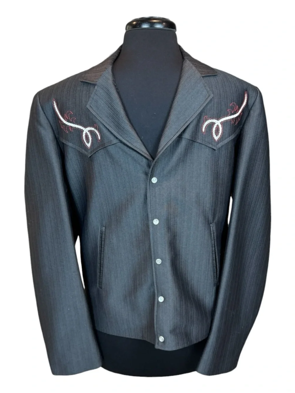 Mesquite By Niver Vintage Gunmetal Gray Embroidered Western Jacket Size 42L